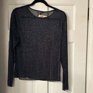 Victoria's Secret Black Sheer Mesh Sparkle Long Sleeve Top
